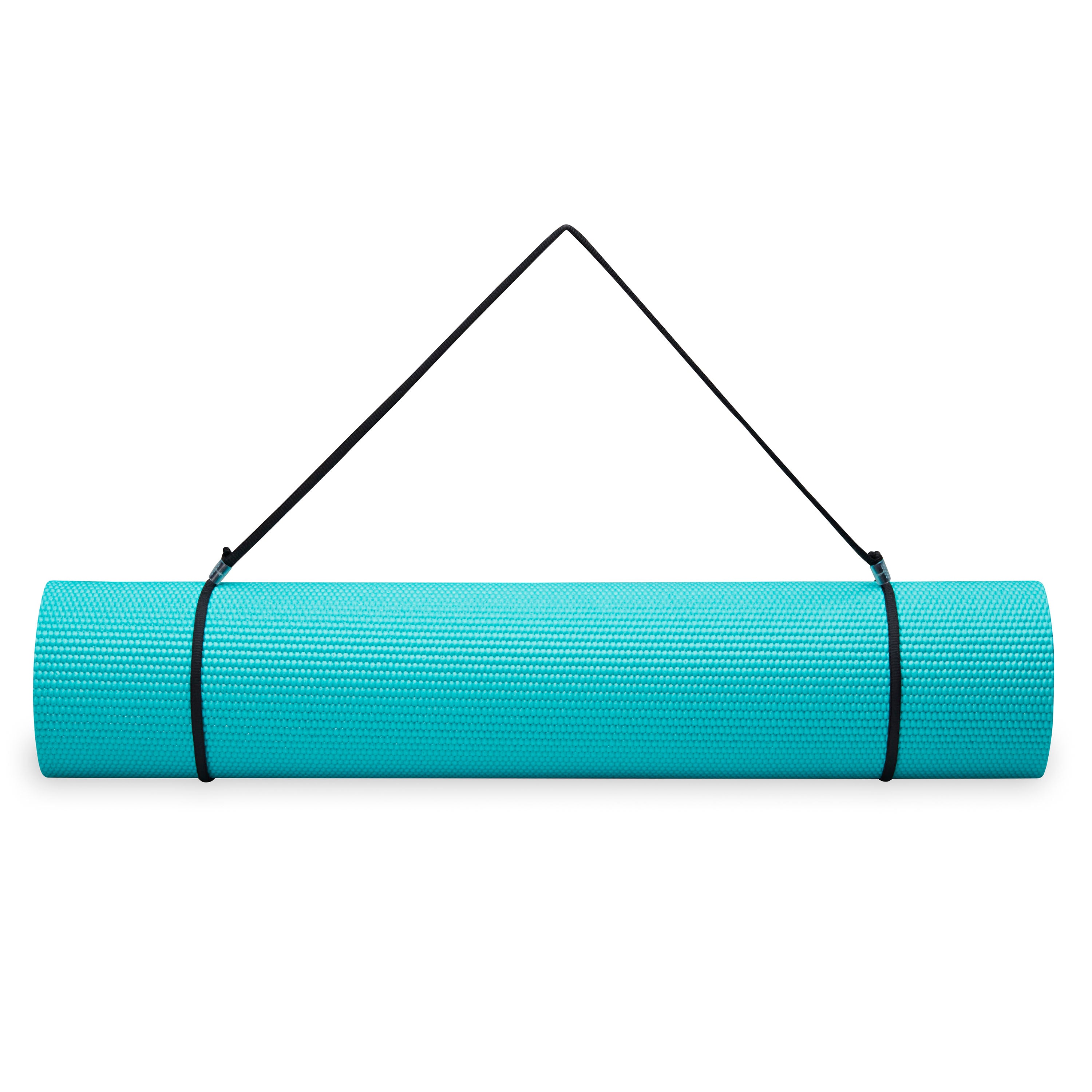 Gaiam Essentials Yoga Mat Teal rolled up with sling